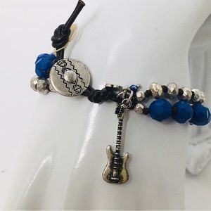 Lucky Brand, Blue Crystal And Silver Beaded Guitar Bracelet, NWT